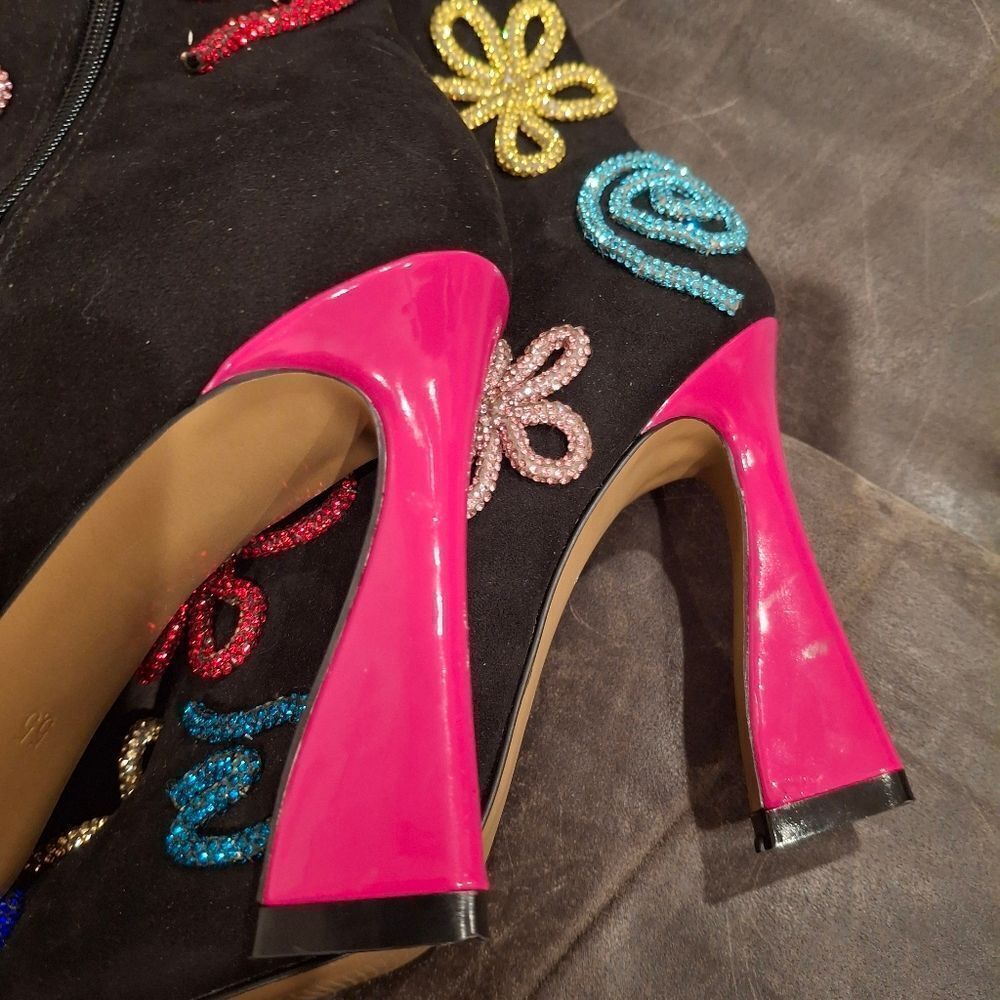 Betsey Johnson Black Ankle Boots with Multicolor Embellishments - Picture 10 of 14
